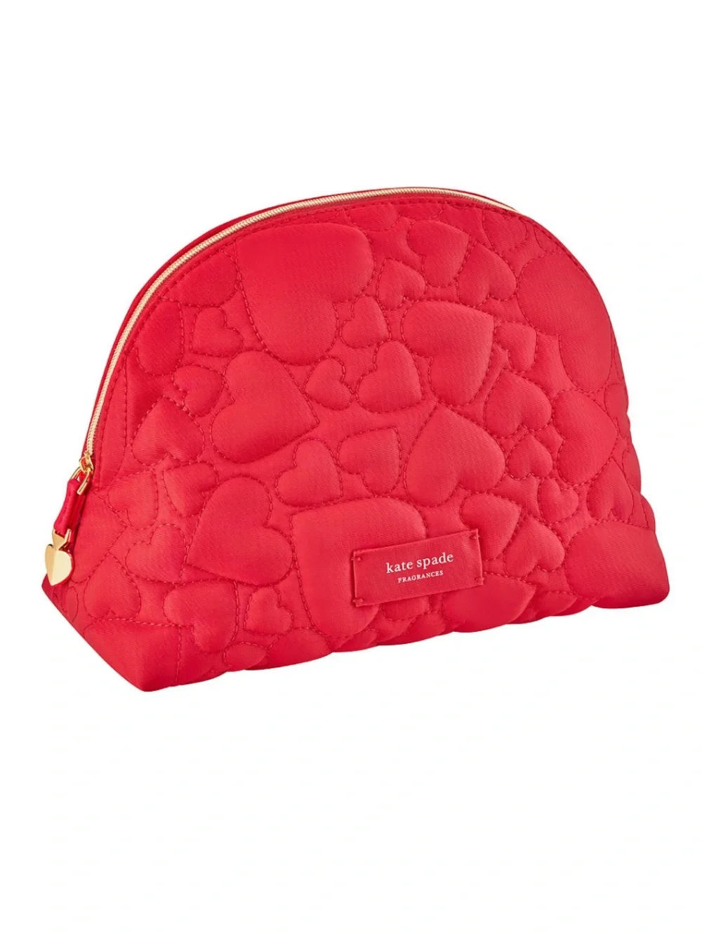 kate spade Red Quilted Heart Cosmetic Case with Gold Heart Charm